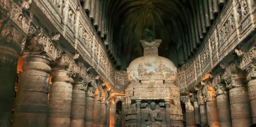 Chaitya hall and stupa inside Ajanta Cave