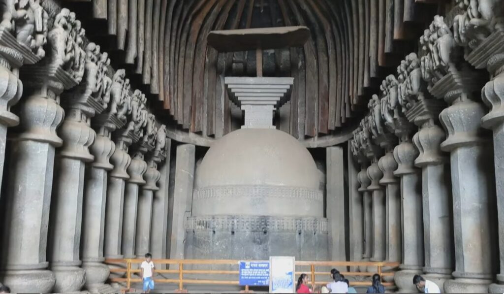 Inside Karla Caves near Lonavala showcasing ancient Buddhist prayer hall