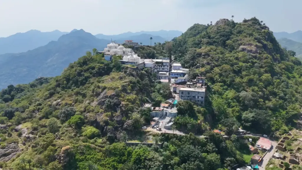 Aerial view of Achalgarh Fort on a hilltop near Mount Abu in Rajasthan