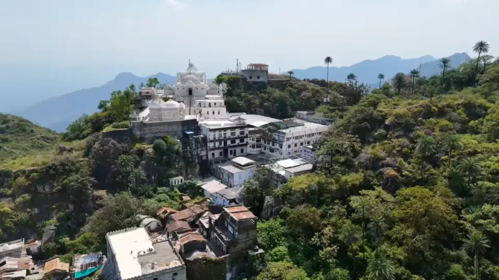 Hilltop view of Achalgarh Fort near Mount Abu surrounded by green hills