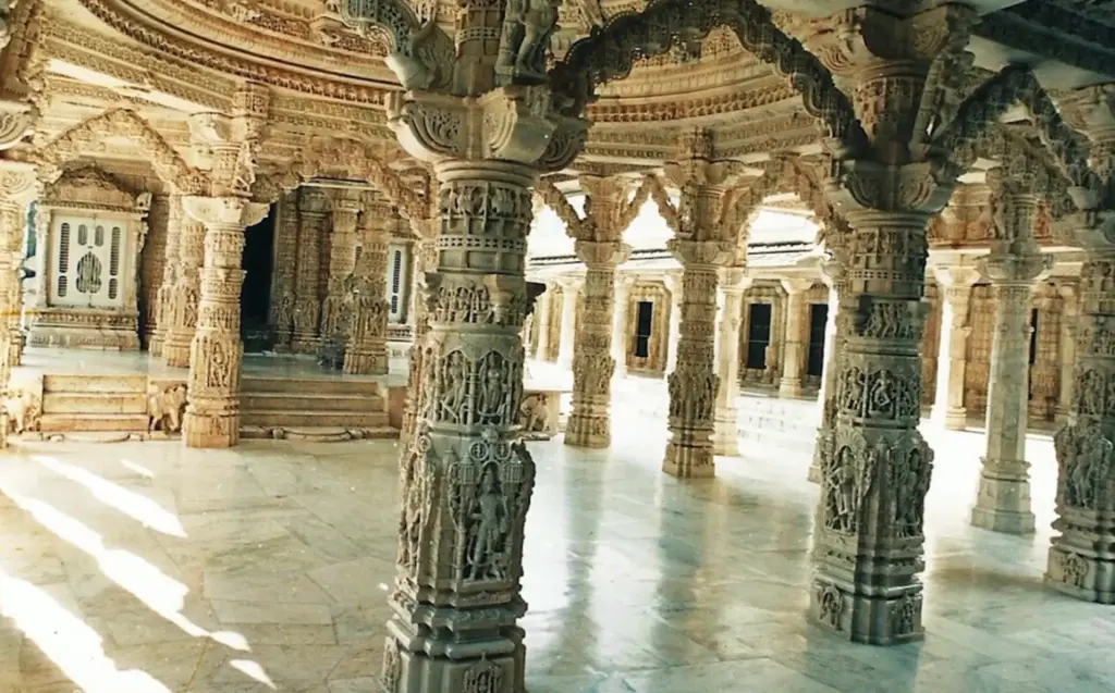 Intricate marble carvings and pillars inside Dilwara Jain Temples