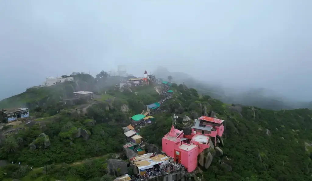 Foggy hilltop view near Guru Shikhar, the highest peak of Mount Abu