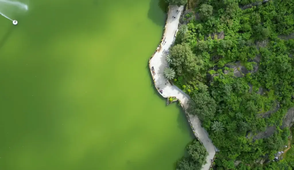 Top view of Nakki Lake walking pathway and green surroundings