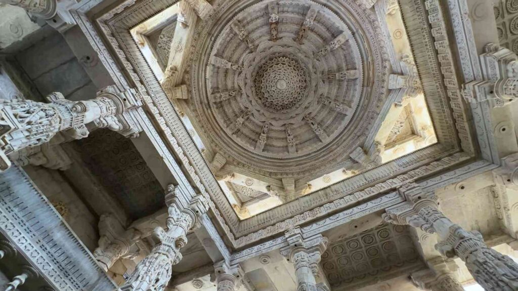 Beautiful marble ceiling design inside Ranakpur Jain Temple