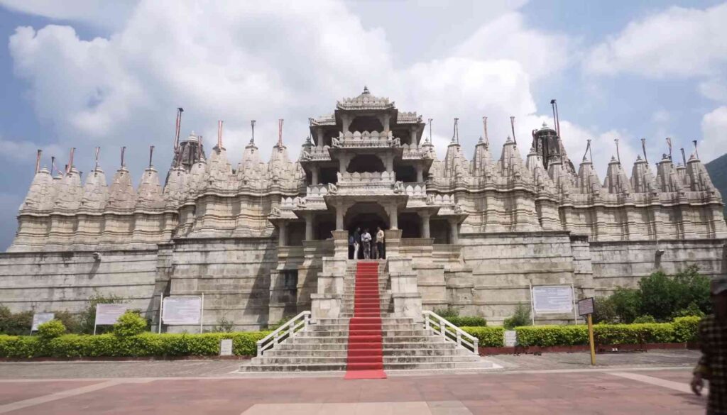 Aerial view of Ranakpur Jain Temple surrounded by Aravalli hills