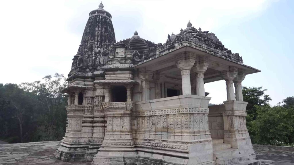 Side view of Sun Temple near Ranakpur showing ancient stone architecture