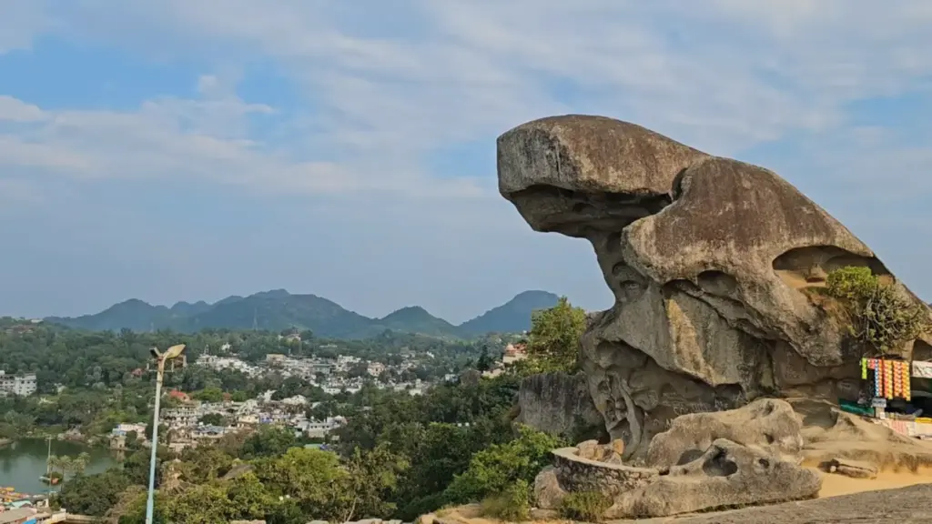 Toad Rock natural rock formation overlooking Mount Abu hills